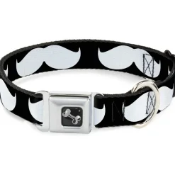 Dog Bone Seatbelt Buckle Collar - Mustache Black/White