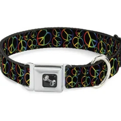 Dog Bone Seatbelt Buckle Collar - Peace Heart Black/Rainbow Ombre
