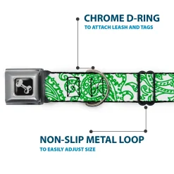 Dog Bone Seatbelt Buckle Collar - Bandana/Skulls White/Irish Green
