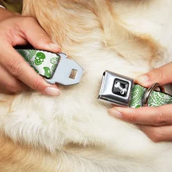 Dog Bone Seatbelt Buckle Collar - Bandana/Skulls White/Irish Green