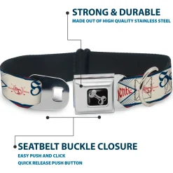 Dog Bone Seatbelt Buckle Collar - BD AUTHENTIC SEATBELT BELT White/Blue/Red
