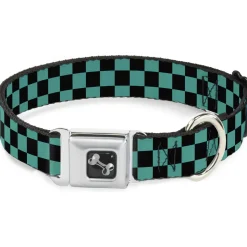 Dog Bone Seatbelt Buckle Collar - Checker Black/Teal