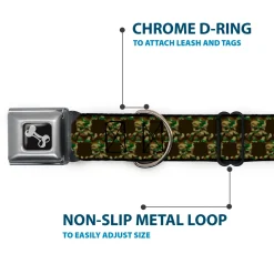 Dog Bone Seatbelt Buckle Collar - Top Skulls Black/Camo Olive