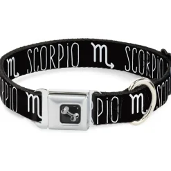 Dog Bone Seatbelt Buckle Collar - Zodiac SCORPIO/Symbol Black/White