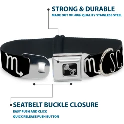 Dog Bone Seatbelt Buckle Collar - Zodiac SCORPIO/Symbol Black/White