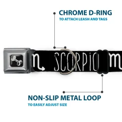 Dog Bone Seatbelt Buckle Collar - Zodiac SCORPIO/Symbol Black/White