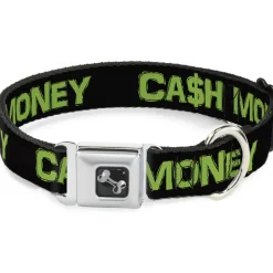 Dog Bone Seatbelt Buckle Collar - CA$H MONEY Black/Green