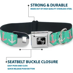Dog Bone Seatbelt Buckle Collar - Anchor2 CLOSE-UP Green/Pink/White