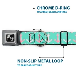 Dog Bone Seatbelt Buckle Collar - Anchor2 CLOSE-UP Green/Pink/White