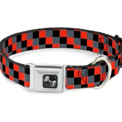 Dog Bone Seatbelt Buckle Collar - Checker Trio Gray/Black/Red