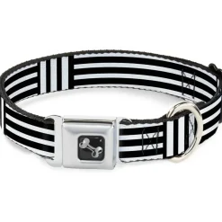 Dog Bone Seatbelt Buckle Collar - Stripe Blocks Black/White