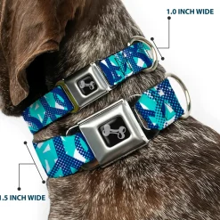 Dog Bone Seatbelt Buckle Collar - Peace Dots White/Blue