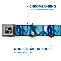 Dog Bone Seatbelt Buckle Collar - Peace Dots White/Blue