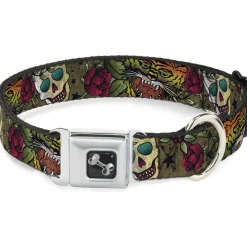 Dog Bone Seatbelt Buckle Collar - Death Before Dishonor CLOSE-UP Olive