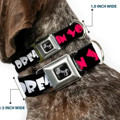 Dog Bone Seatbelt Buckle Collar - IN YOUR DREAMS! Black/White/Pink