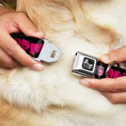 Dog Bone Seatbelt Buckle Collar - IN YOUR DREAMS! Black/White/Pink
