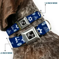 Dog Bone Seatbelt Buckle Collar - Jewish Symbols-4 Blue/White