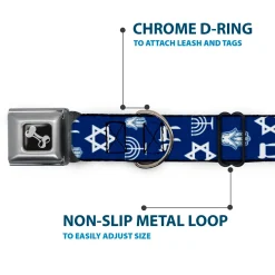 Dog Bone Seatbelt Buckle Collar - Jewish Symbols-4 Blue/White