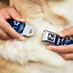 Dog Bone Seatbelt Buckle Collar - Jewish Symbols-4 Blue/White