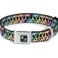 Dog Bone Seatbelt Buckle Collar - Peace Black/Multi Stripes