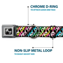 Dog Bone Seatbelt Buckle Collar - Peace Black/Multi Stripes