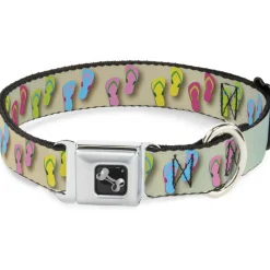 Dog Bone Seatbelt Buckle Collar - Flip Flops7 LIFE'S A BEACH Tan/Aqua/White