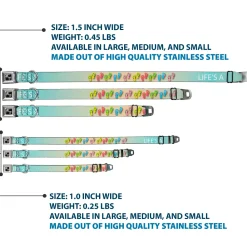 Dog Bone Seatbelt Buckle Collar - Flip Flops7 LIFE'S A BEACH Tan/Aqua/White