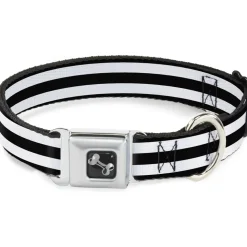 Dog Bone Seatbelt Buckle Collar - Stripes 3Black/2White