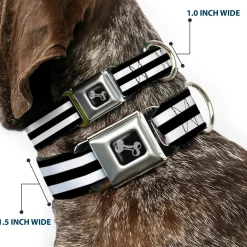 Dog Bone Seatbelt Buckle Collar - Stripes 3Black/2White