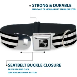 Dog Bone Seatbelt Buckle Collar - Stripes 3Black/2White
