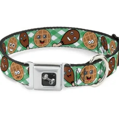 Dog Bone Seatbelt Buckle Collar - Fried Chicken & Waffles Plaid White/Green