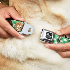 Dog Bone Seatbelt Buckle Collar - Fried Chicken & Waffles Plaid White/Green