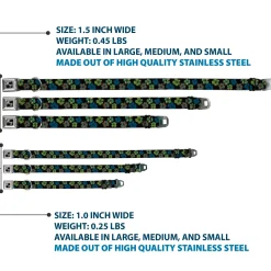 Dog Bone Seatbelt Buckle Collar - Pixilated Hibiscus Flowers Black/Multi Color