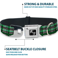 Dog Bone Seatbelt Buckle Collar - Mini Houndstooth Green/Black/Gray