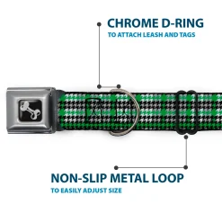 Dog Bone Seatbelt Buckle Collar - Mini Houndstooth Green/Black/Gray