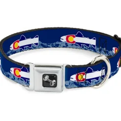 Dog Bone Seatbelt Buckle Collar - Colorado Trout Flag Blue/White/Red/Yellow