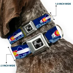 Dog Bone Seatbelt Buckle Collar - Colorado Trout Flag Blue/White/Red/Yellow
