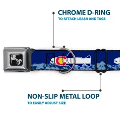 Dog Bone Seatbelt Buckle Collar - Colorado Trout Flag Blue/White/Red/Yellow