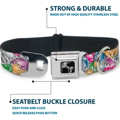 Dog Bone Seatbelt Buckle Collar - Gems Stacked Multi Color