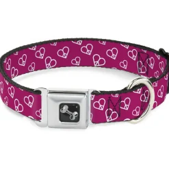 Dog Bone Seatbelt Buckle Collar - Mini Peace Hearts Fuchsia/White