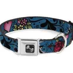 Dog Bone Seatbelt Buckle Collar - Mom & Dad CLOSE-UP Blue w/Sparrows