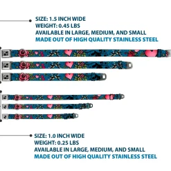 Dog Bone Seatbelt Buckle Collar - Mom & Dad CLOSE-UP Blue w/Sparrows