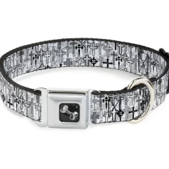 Dog Bone Seatbelt Buckle Collar - Crosses Assorted Distressed White/Black
