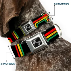 Dog Bone Seatbelt Buckle Collar - Maze Lines Black/Rasta