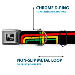 Dog Bone Seatbelt Buckle Collar - Maze Lines Black/Rasta