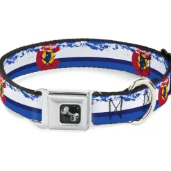 Dog Bone Seatbelt Buckle Collar - Colorado Skier4/Mountains Blues/White/Red/Yellow