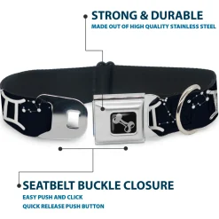 Dog Bone Seatbelt Buckle Collar - Zodiac Gemini Symbol/Constellations Black/White