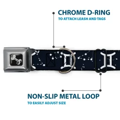 Dog Bone Seatbelt Buckle Collar - Zodiac Gemini Symbol/Constellations Black/White