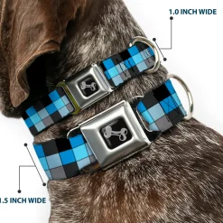 Dog Bone Seatbelt Buckle Collar - Checker Mosaic Blue