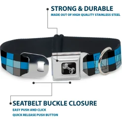 Dog Bone Seatbelt Buckle Collar - Checker Mosaic Blue
